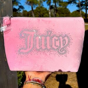 Plush pink velour bling juicy couture makeup vanity bag